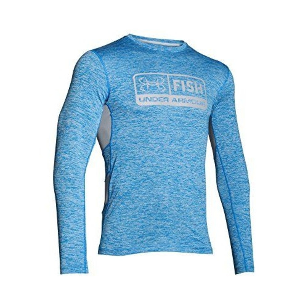 Under Armour Shirt Mens 2XL Fish HeatGear Long Sleeve Blue Heathered Loose Fit